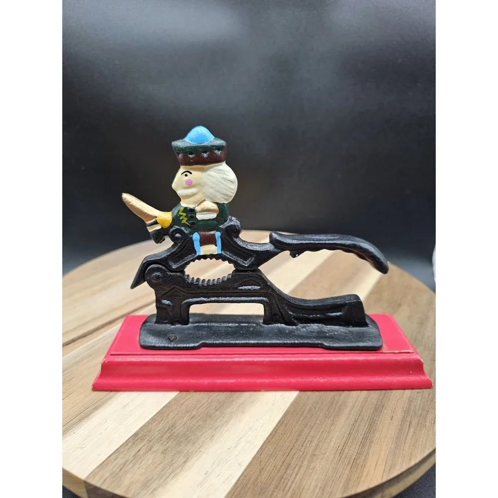 Cast‎ Iron Nut Cracker Hand Painted Victorian Style Wooden Base Christmas Decor